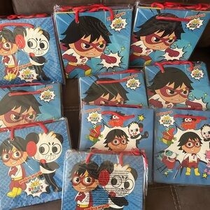 Ryan's World Kids Party Favor Bags - Blue with Red Handles